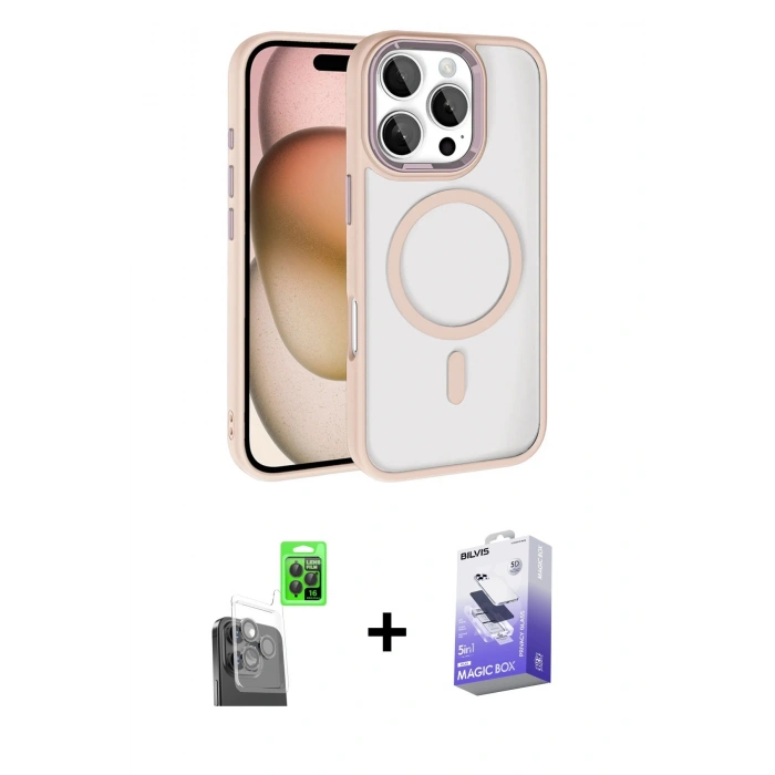 MARSİLYAN™- iPhone 16 Pro Max Kılıf Kıvılcım Prime - Siyah Bilvis 5in1 5D Magic Hayalet Cam Ekran Koruyucu + Raze Metal Kamera Lens - SH