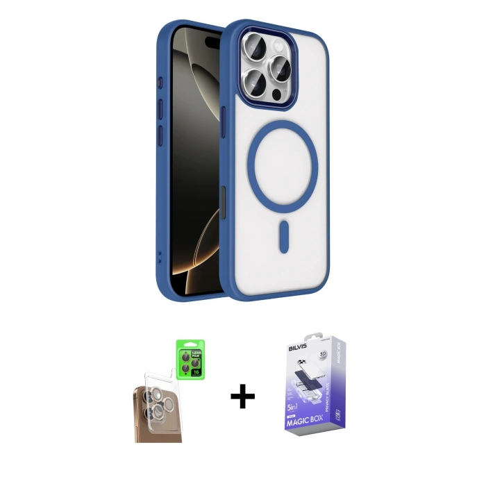 MARSİLYAN™- iPhone 16 Pro Max Kılıf Kıvılcım Prime - Siyah Bilvis 5in1 5D Magic Hayalet Cam Ekran Koruyucu + Raze Metal Kamera Lens - CLTM