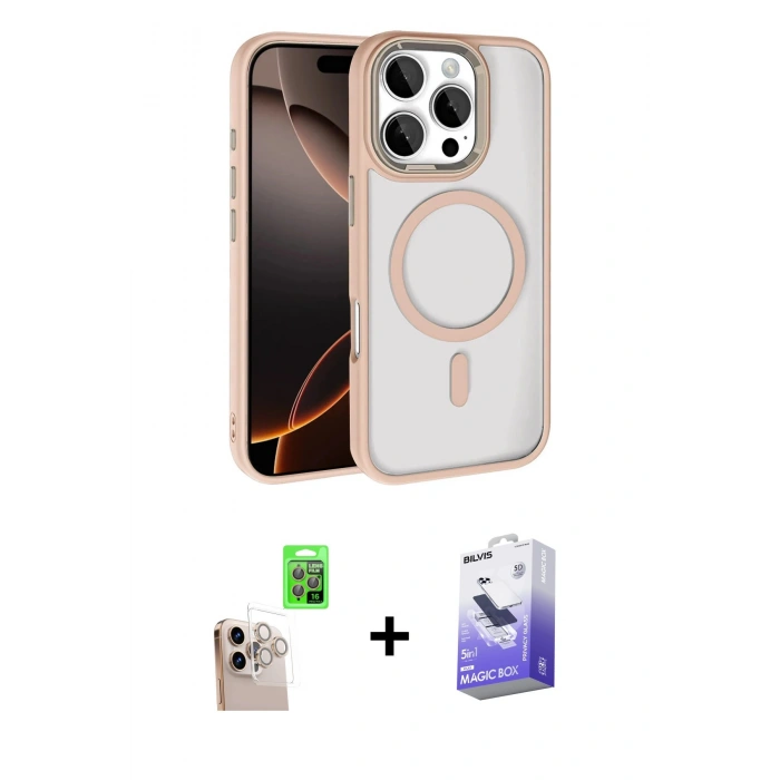 MARSİLYAN™- iPhone 16 Pro Max Kılıf Kıvılcım Prime - Siyah Bilvis 5in1 5D Magic Hayalet Cam Ekran Koruyucu + Raze Metal Kamera Lens - NLGY