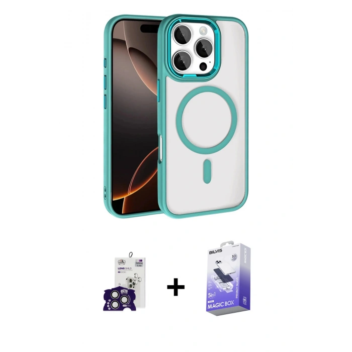 MARSİLYAN™- iPhone 16 Pro Max Kılıf Kıvılcım Prime - Siyah Bilvis 5in1 5D Magic Hayalet Cam Ekran Koruyucu + Bilvis Titan Kamera Lens - TMGI