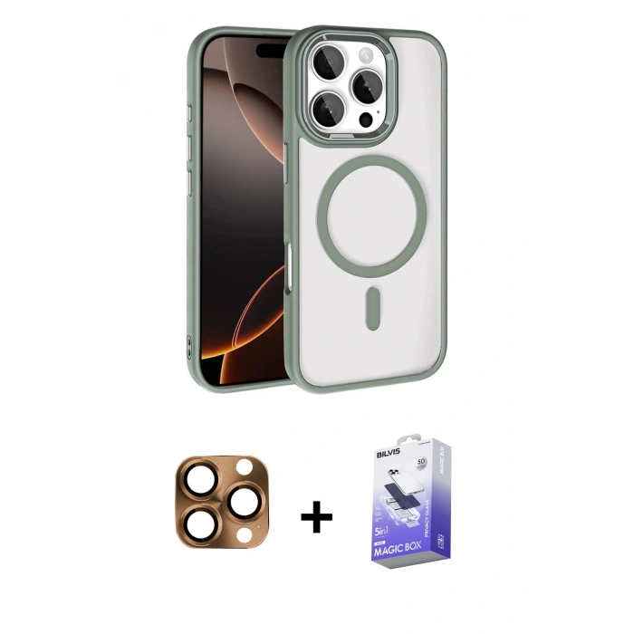 MARSİLYAN™- iPhone 16 Pro Max Kılıf Kıvılcım Prime - Siyah Bilvis 5in1 5D Magic Hayalet Cam Ekran Koruyucu + Pers Alüminyum Kamera Lens - CLTM
