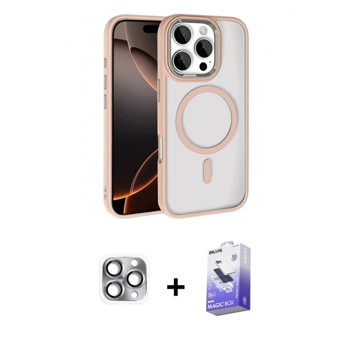 MARSİLYAN™- iPhone 16 Pro Max Kılıf Kıvılcım Prime - Siyah Bilvis 5in1 5D Magic Hayalet Cam Ekran Koruyucu + Gri Pers Alüminyum Kamera Lens