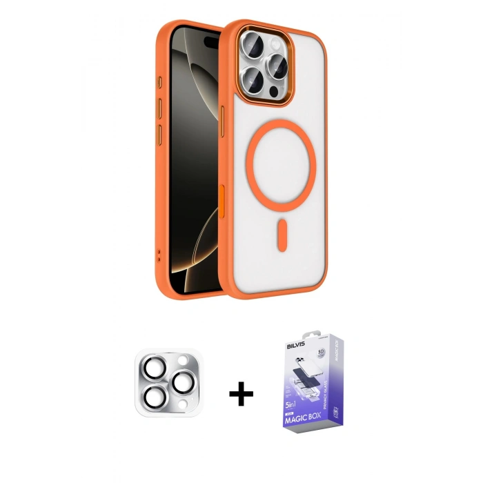 MARSİLYAN™- iPhone 16 Pro Max Kılıf Kıvılcım Prime - Siyah Bilvis 5in1 5D Magic Hayalet Cam Ekran Koruyucu + Gümüş Pers Alüminyum Kamera Lens