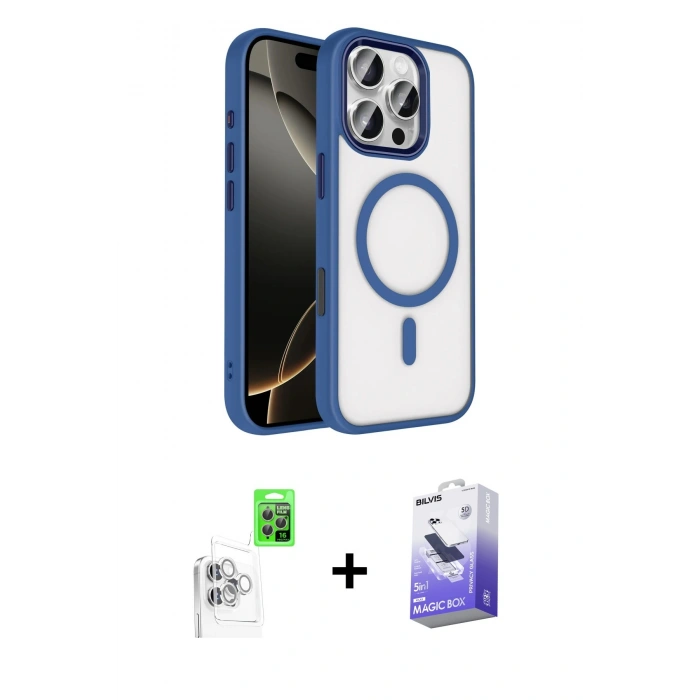 MARSİLYAN™- iPhone 16 Pro Max Kılıf Kıvılcım Prime - Siyah Bilvis 5in1 5D Magic Hayalet Cam Ekran Koruyucu + Raze Metal Kamera Lens - BZ