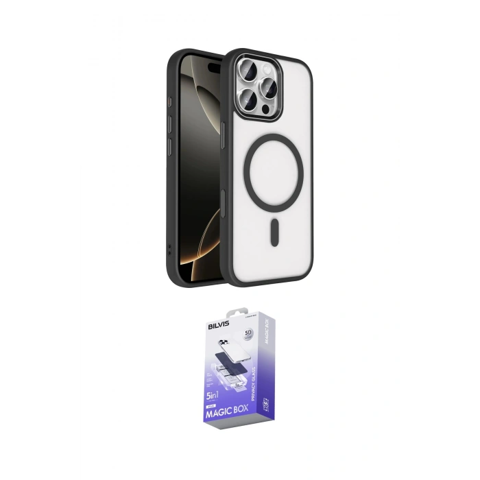 MARSİLYAN™- iPhone 16 Pro Max Kılıf Kıvılcım Prime - Siyah Bilvis 5in1 5D Magic Hayalet Cam Ekran Koruyucu