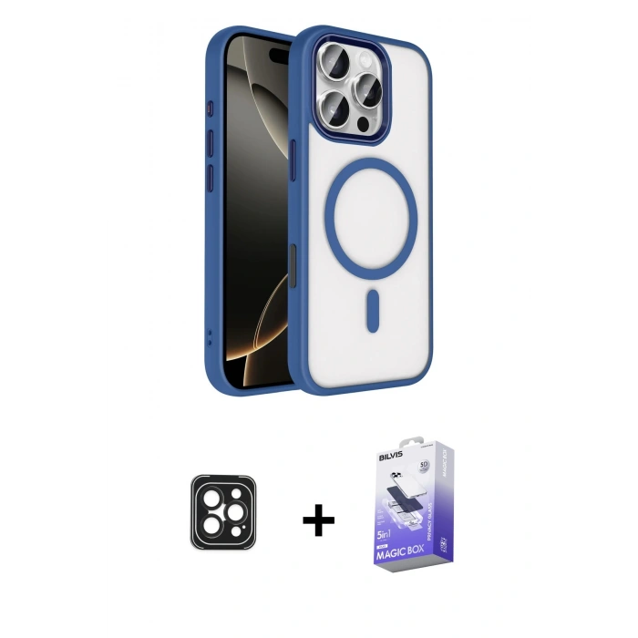 MARSİLYAN™- iPhone 16 Pro Max Kılıf Kıvılcım Prime - Siyah Bilvis 5in1 5D Magic Hayalet Cam Ekran Koruyucu + PVD Metal Kamera Lens - SH