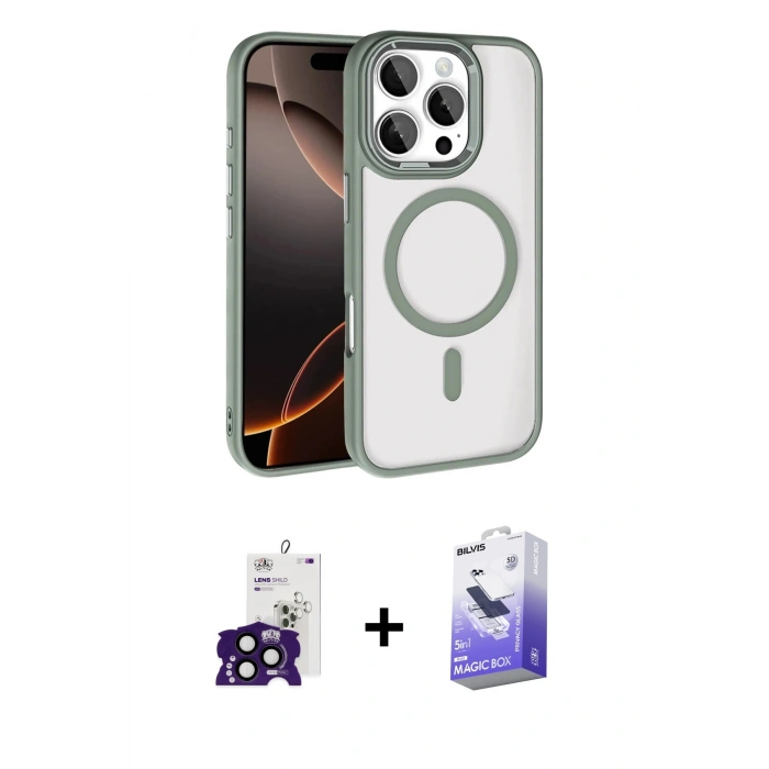 MARSİLYAN™- iPhone 16 Pro Max Kılıf Kıvılcım Prime - Siyah Bilvis 5in1 5D Magic Hayalet Cam Ekran Koruyucu + Bilvis Titan Kamera Lens - SH