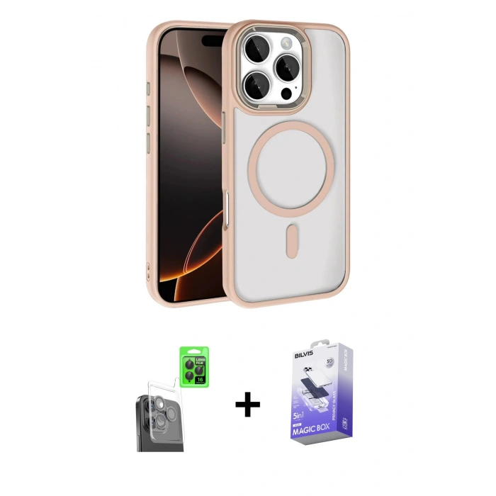 MARSİLYAN™- iPhone 16 Pro Max Kılıf Kıvılcım Prime - Siyah Bilvis 5in1 5D Magic Hayalet Cam Ekran Koruyucu + Raze Metal Kamera Lens - SH