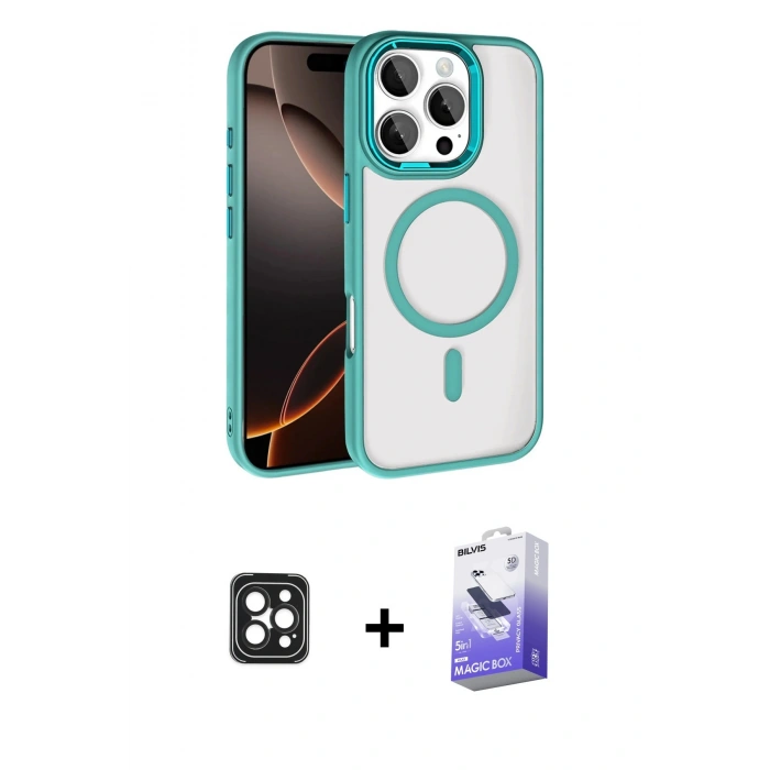 MARSİLYAN™- iPhone 16 Pro Max Kılıf Kıvılcım Prime - Siyah Bilvis 5in1 5D Magic Hayalet Cam Ekran Koruyucu + PVD Metal Kamera Lens - SH