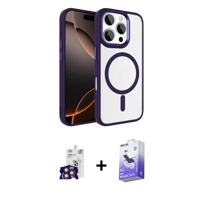 MARSİLYAN™- iPhone 16 Pro Max Kılıf Kıvılcım Prime - Siyah Bilvis 5in1 5D Magic Hayalet Cam Ekran Koruyucu + Bilvis Titan Kamera Lens - TMGI
