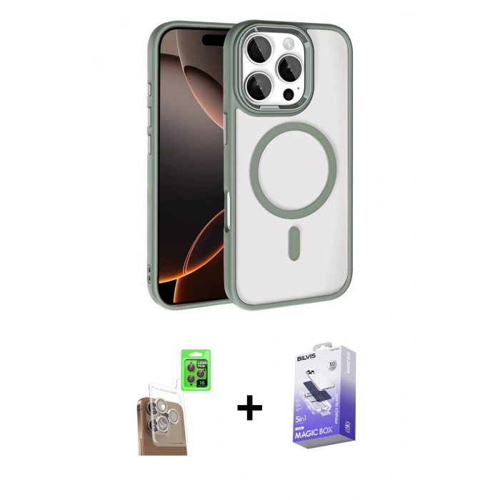 MARSİLYAN™- iPhone 16 Pro Max Kılıf Kıvılcım Prime - Siyah Bilvis 5in1 5D Magic Hayalet Cam Ekran Koruyucu + Raze Metal Kamera Lens - CLTM