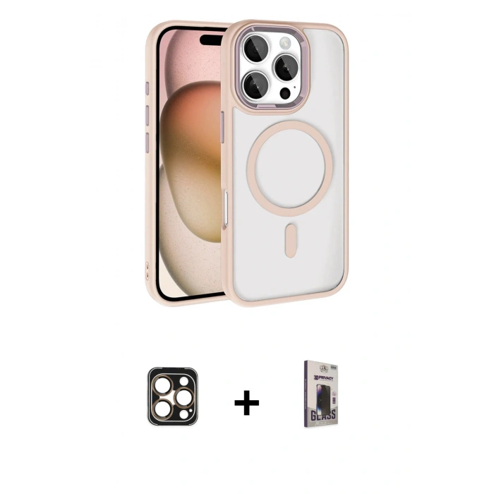 MARSİLYAN™- iPhone 16 Pro Max Kılıf Kıvılcım Prime - Siyah Bilvis Hayalet Cam Ekran Koruyucu + PVD Metal Kamera Lens - GD