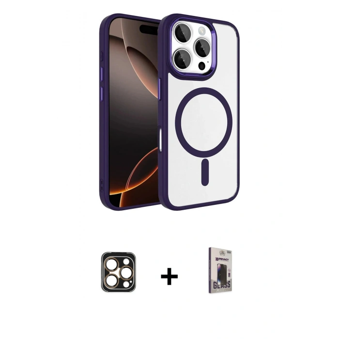 MARSİLYAN™- iPhone 16 Pro Max Kılıf Kıvılcım Prime - Siyah Bilvis Hayalet Cam Ekran Koruyucu + PVD Metal Kamera Lens - GD