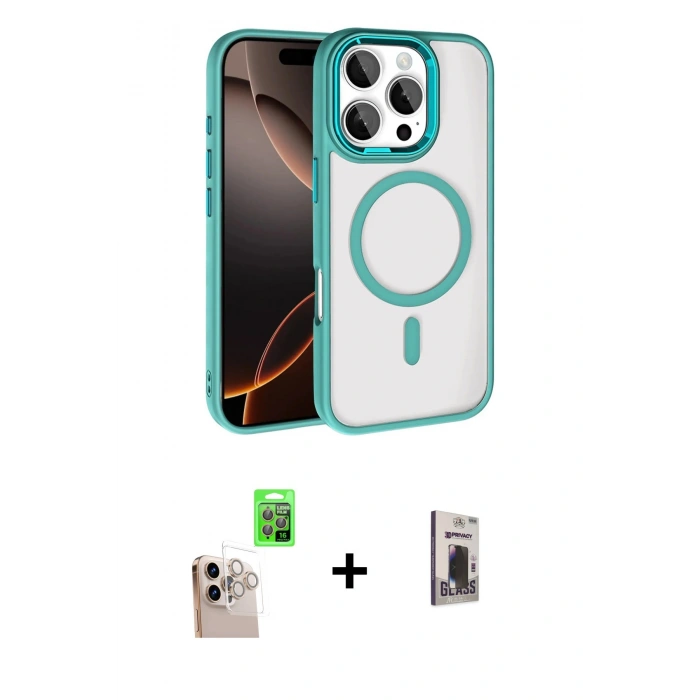 MARSİLYAN™- iPhone 16 Pro Max Kılıf Kıvılcım Prime - Siyah Bilvis Hayalet Cam Ekran Koruyucu + Raze Metal Kamera Lens - NLGY