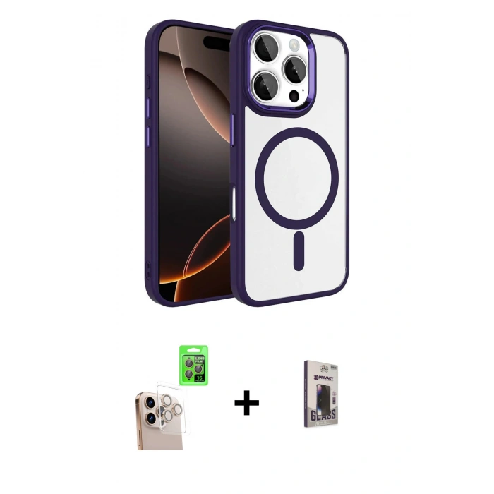 MARSİLYAN™- iPhone 16 Pro Max Kılıf Kıvılcım Prime - Siyah Bilvis Hayalet Cam Ekran Koruyucu + Raze Metal Kamera Lens - NLGY