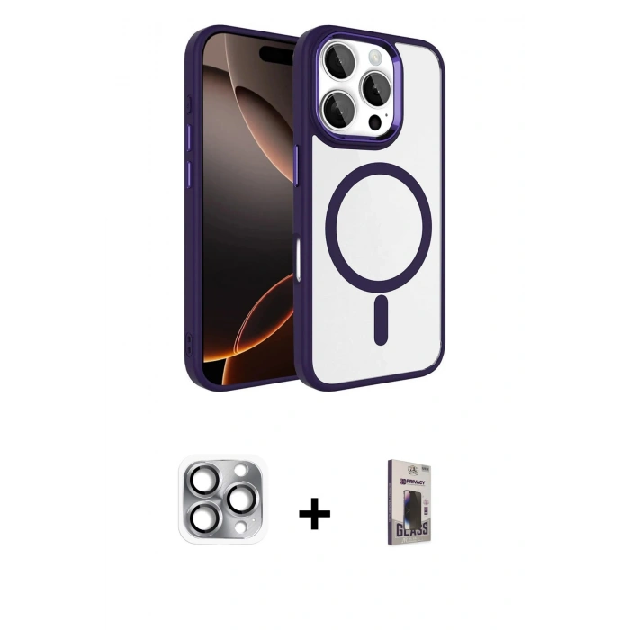 MARSİLYAN™- iPhone 16 Pro Max Kılıf Kıvılcım Prime - Siyah Bilvis Hayalet Cam Ekran Koruyucu + Pers Alüminyum Kamera Lens - GI
