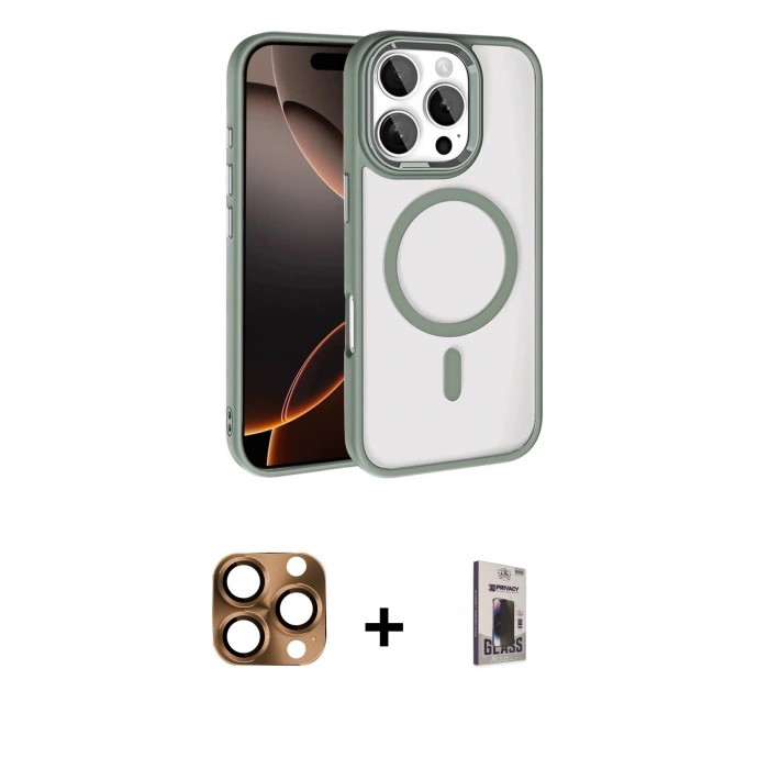 MARSİLYAN™- iPhone 16 Pro Max Kılıf Kıvılcım Prime - Siyah Bilvis Hayalet Cam Ekran Koruyucu + Pers Alüminyum Kamera Lens - CLTM