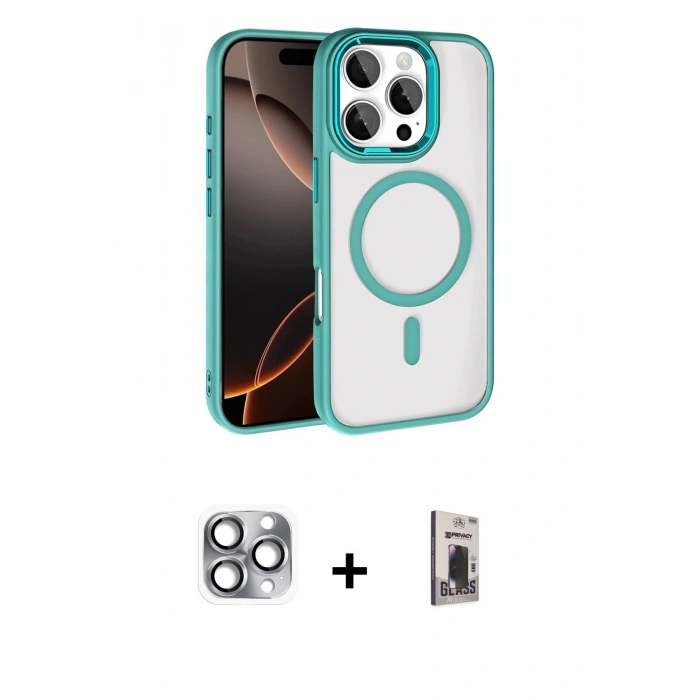 MARSİLYAN™- iPhone 16 Pro Max Kılıf Kıvılcım Prime - Siyah Bilvis Hayalet Cam Ekran Koruyucu + Pers Alüminyum Kamera Lens - GI