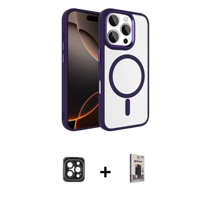 MARSİLYAN™- iPhone 16 Pro Max Kılıf Kıvılcım Prime - Siyah Bilvis Hayalet Cam Ekran Koruyucu + PVD Metal Kamera Lens - SH