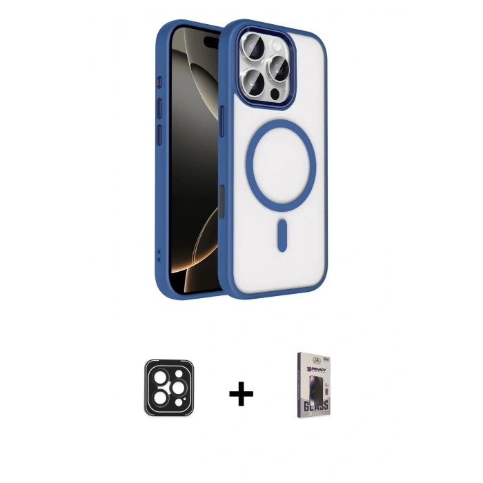 MARSİLYAN™- iPhone 16 Pro Max Kılıf Kıvılcım Prime - Siyah Bilvis Hayalet Cam Ekran Koruyucu + PVD Metal Kamera Lens - SH