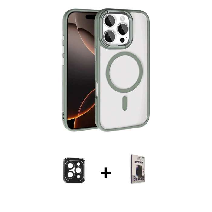 MARSİLYAN™- iPhone 16 Pro Max Kılıf Kıvılcım Prime - Siyah Bilvis Hayalet Cam Ekran Koruyucu + PVD Metal Kamera Lens - SH