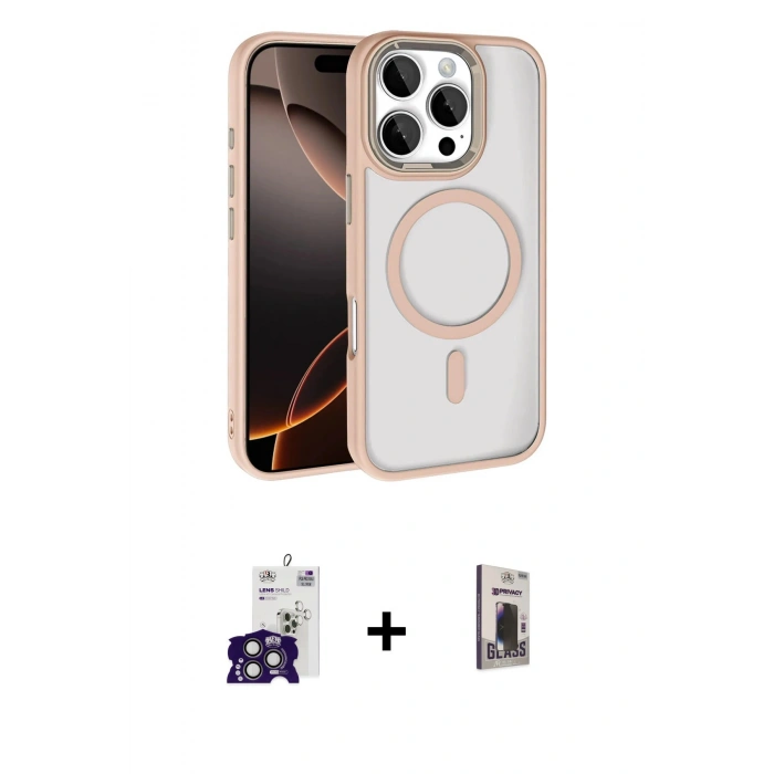 MARSİLYAN™- iPhone 16 Pro Max Kılıf Kıvılcım Prime - Siyah Bilvis Hayalet Cam Ekran Koruyucu + Titanyum Gri Bilvis Titan Kamera Lens