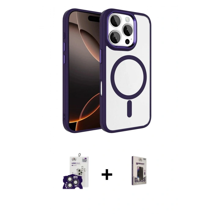 MARSİLYAN™- iPhone 16 Pro Max Kılıf Kıvılcım Prime - Siyah Bilvis Hayalet Cam Ekran Koruyucu + Titanyum Gri Bilvis Titan Kamera Lens