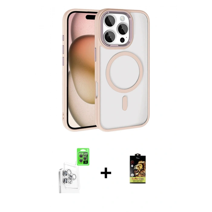 MARSİLYAN™- iPhone 16 Pro Max Kılıf Kıvılcım Prime - Siyah Buffer Cam Ekran Koruyucu + Raze Metal Kamera Lens - BZ