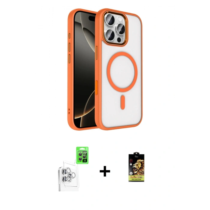 MARSİLYAN™- iPhone 16 Pro Max Kılıf Kıvılcım Prime - Siyah Buffer Cam Ekran Koruyucu + Raze Metal Kamera Lens - BZ