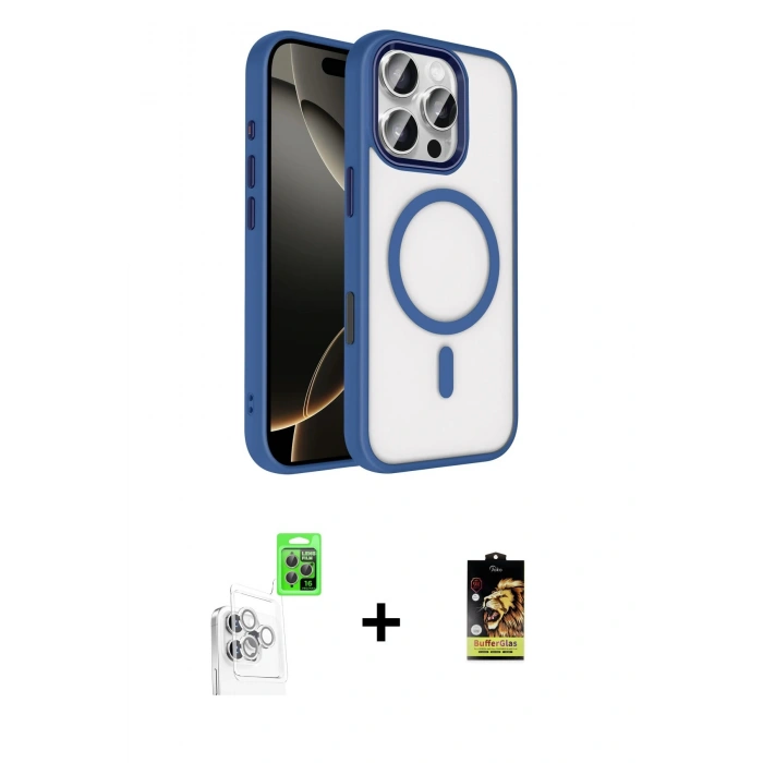 MARSİLYAN™- iPhone 16 Pro Max Kılıf Kıvılcım Prime - Siyah Buffer Cam Ekran Koruyucu + Raze Metal Kamera Lens - BZ