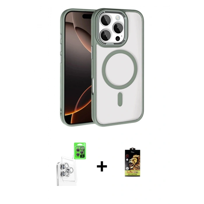 MARSİLYAN™- iPhone 16 Pro Max Kılıf Kıvılcım Prime - Siyah Buffer Cam Ekran Koruyucu + Raze Metal Kamera Lens - BZ