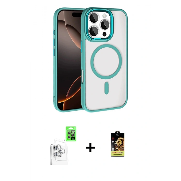 MARSİLYAN™- iPhone 16 Pro Max Kılıf Kıvılcım Prime - Siyah Buffer Cam Ekran Koruyucu + Raze Metal Kamera Lens - BZ