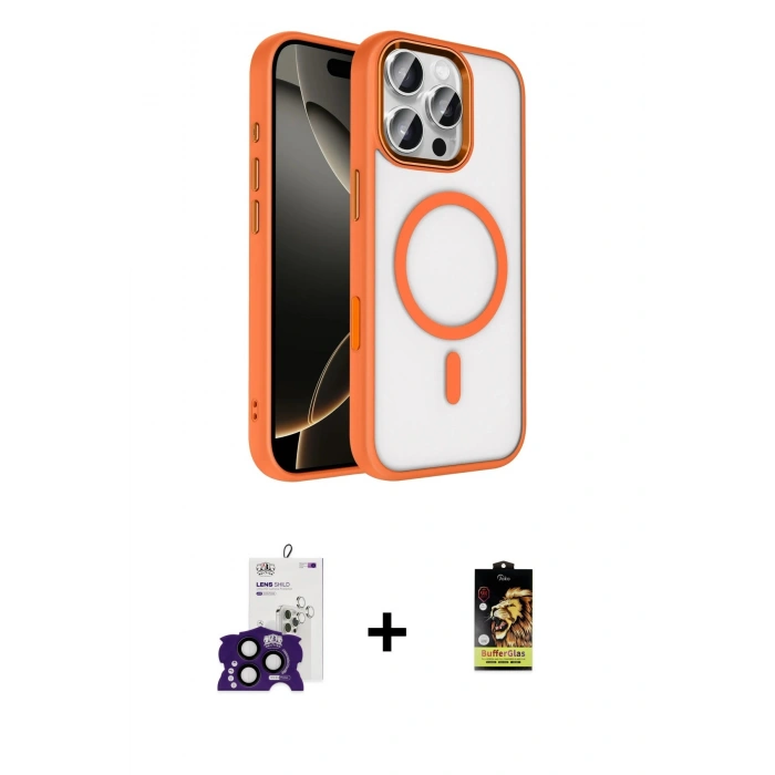 MARSİLYAN™- iPhone 16 Pro Max Kılıf Kıvılcım Prime - Siyah Buffer Cam Ekran Koruyucu + Bilvis Titan Kamera Lens - SH