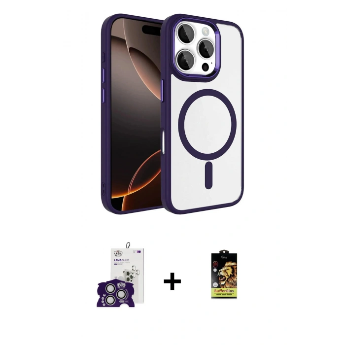 MARSİLYAN™- iPhone 16 Pro Max Kılıf Kıvılcım Prime - Siyah Buffer Cam Ekran Koruyucu + Bilvis Titan Kamera Lens - GS