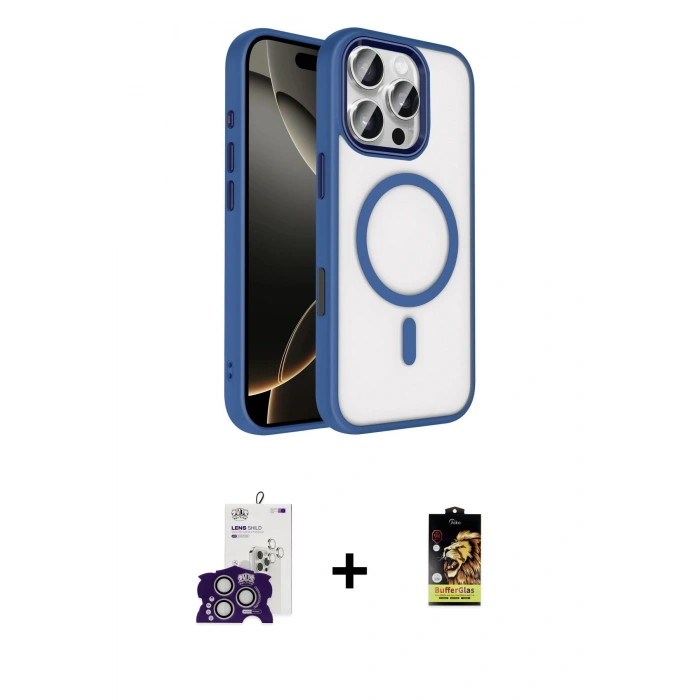 MARSİLYAN™- iPhone 16 Pro Max Kılıf Kıvılcım Prime - Siyah Buffer Cam Ekran Koruyucu + Bilvis Titan Kamera Lens - GS
