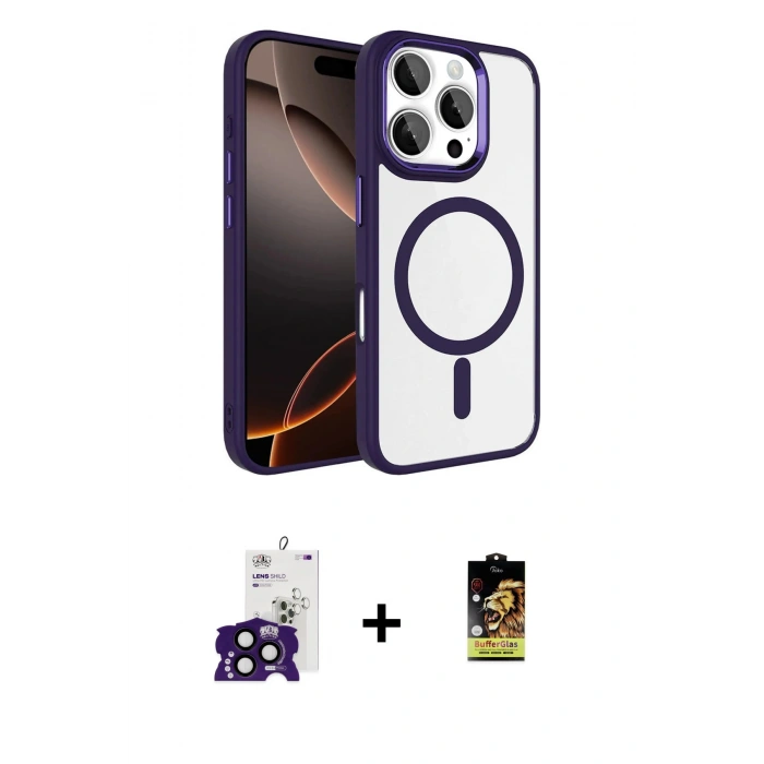 MARSİLYAN™- iPhone 16 Pro Max Kılıf Kıvılcım Prime - Siyah Buffer Cam Ekran Koruyucu + Bilvis Titan Kamera Lens - SH
