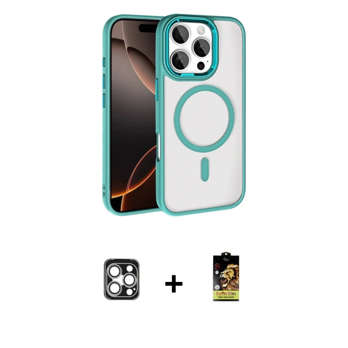 MARSİLYAN™- iPhone 16 Pro Max Kılıf Kıvılcım Prime - Siyah Buffer Cam Ekran Koruyucu + PVD Metal Kamera Lens - GS