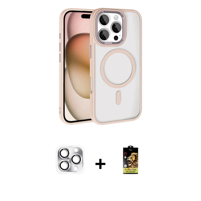 MARSİLYAN™- iPhone 16 Pro Max Kılıf Kıvılcım Prime - Siyah Buffer Cam Ekran Koruyucu + Pers Alüminyum Kamera Lens - GS