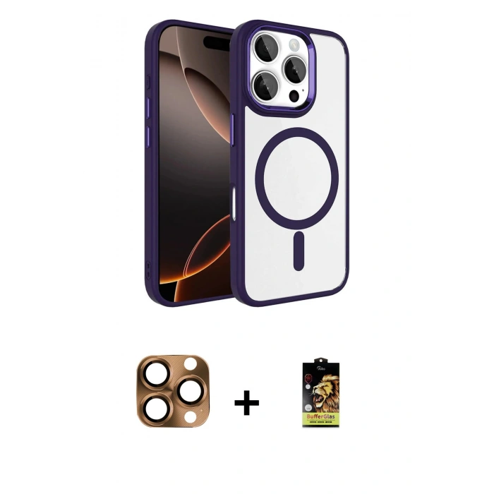MARSİLYAN™- iPhone 16 Pro Max Kılıf Kıvılcım Prime - Siyah Buffer Cam Ekran Koruyucu + Pers Alüminyum Kamera Lens - CLTM