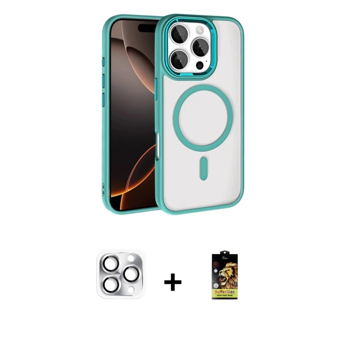 MARSİLYAN™- iPhone 16 Pro Max Kılıf Kıvılcım Prime - Siyah Buffer Cam Ekran Koruyucu + Pers Alüminyum Kamera Lens - GS
