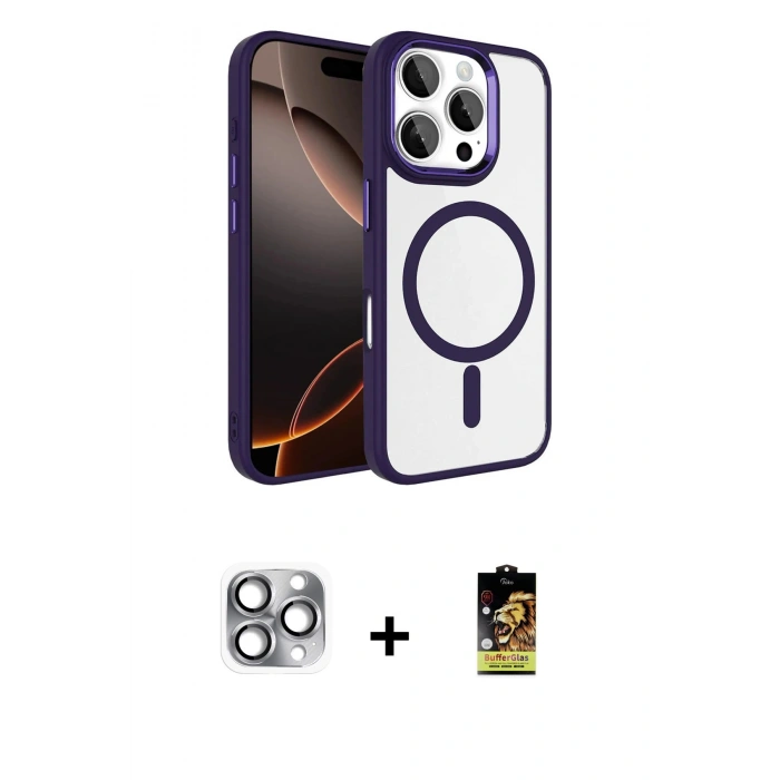 MARSİLYAN™- iPhone 16 Pro Max Kılıf Kıvılcım Prime - Siyah Buffer Cam Ekran Koruyucu + Pers Alüminyum Kamera Lens - GI