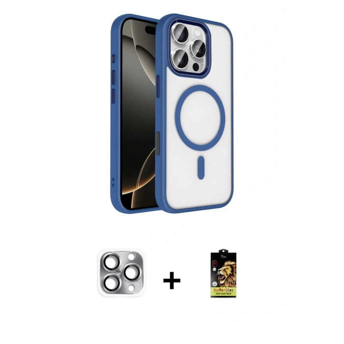 MARSİLYAN™- iPhone 16 Pro Max Kılıf Kıvılcım Prime - Siyah Buffer Cam Ekran Koruyucu + Pers Alüminyum Kamera Lens - GI