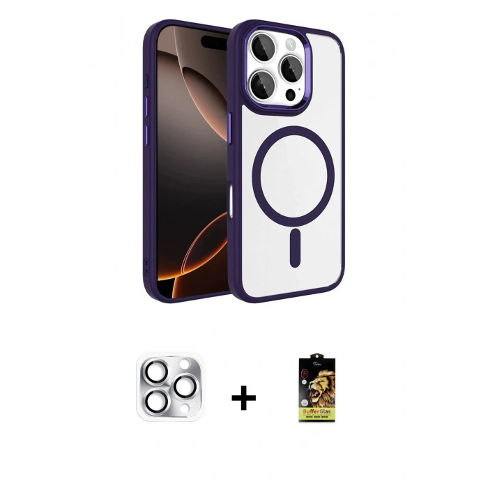 MARSİLYAN™- iPhone 16 Pro Max Kılıf Kıvılcım Prime - Siyah Buffer Cam Ekran Koruyucu + Pers Alüminyum Kamera Lens - GS