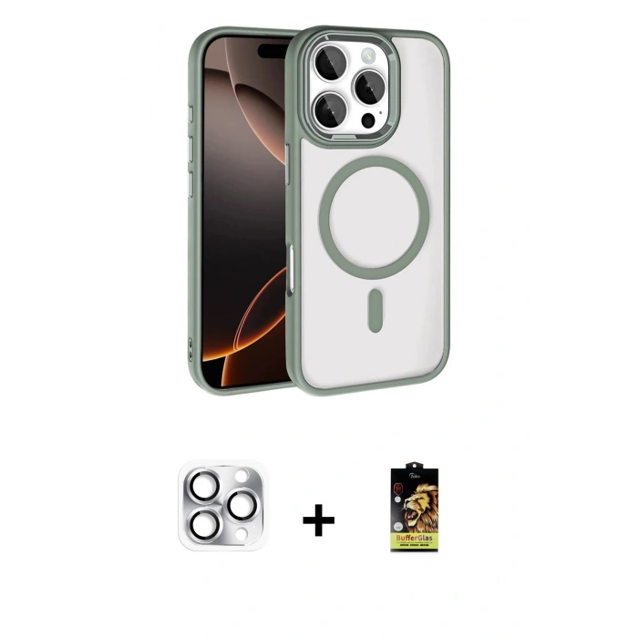 MARSİLYAN™- iPhone 16 Pro Max Kılıf Kıvılcım Prime - Siyah Buffer Cam Ekran Koruyucu + Pers Alüminyum Kamera Lens - GS