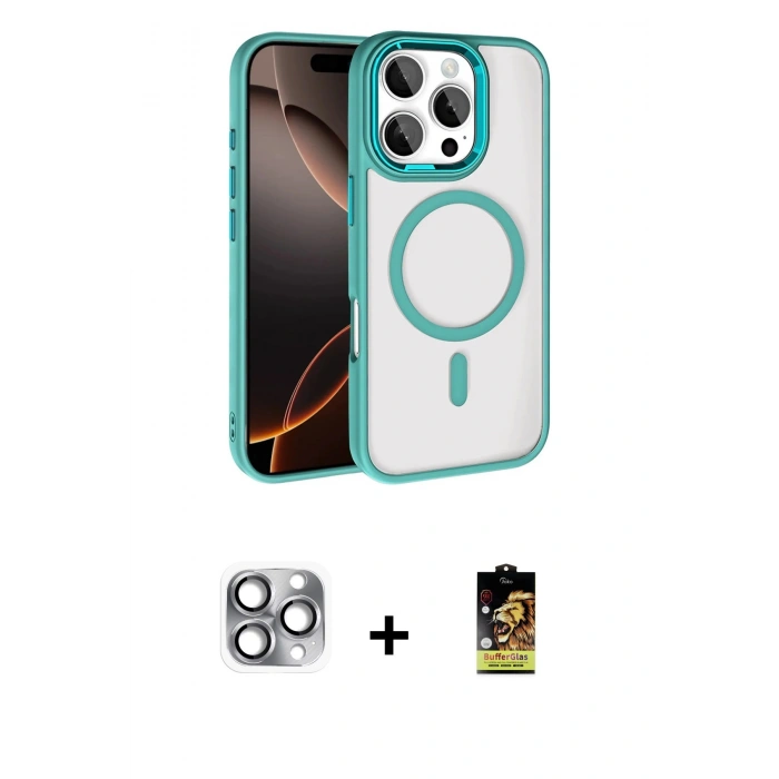 MARSİLYAN™- iPhone 16 Pro Max Kılıf Kıvılcım Prime - Siyah Buffer Cam Ekran Koruyucu + Pers Alüminyum Kamera Lens - GI