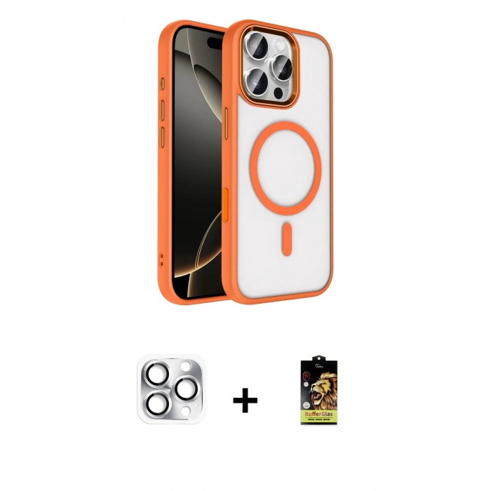 MARSİLYAN™- iPhone 16 Pro Max Kılıf Kıvılcım Prime - Siyah Buffer Cam Ekran Koruyucu + Pers Alüminyum Kamera Lens - GS