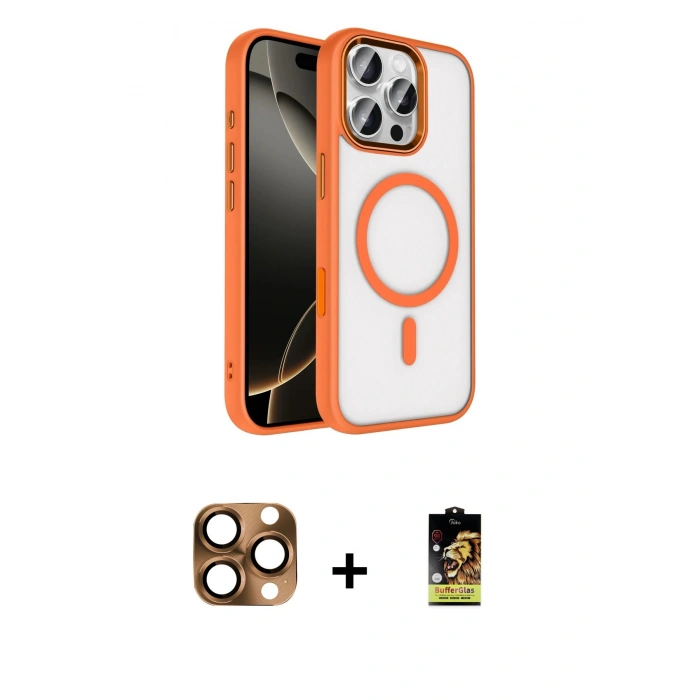 MARSİLYAN™- iPhone 16 Pro Max Kılıf Kıvılcım Prime - Siyah Buffer Cam Ekran Koruyucu + Pers Alüminyum Kamera Lens - CLTM