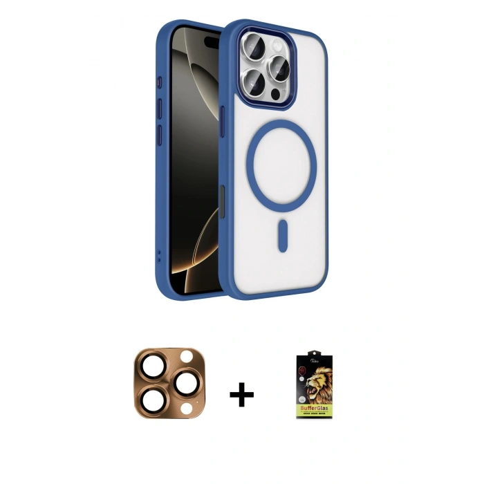 MARSİLYAN™- iPhone 16 Pro Max Kılıf Kıvılcım Prime - Siyah Buffer Cam Ekran Koruyucu + Pers Alüminyum Kamera Lens - CLTM