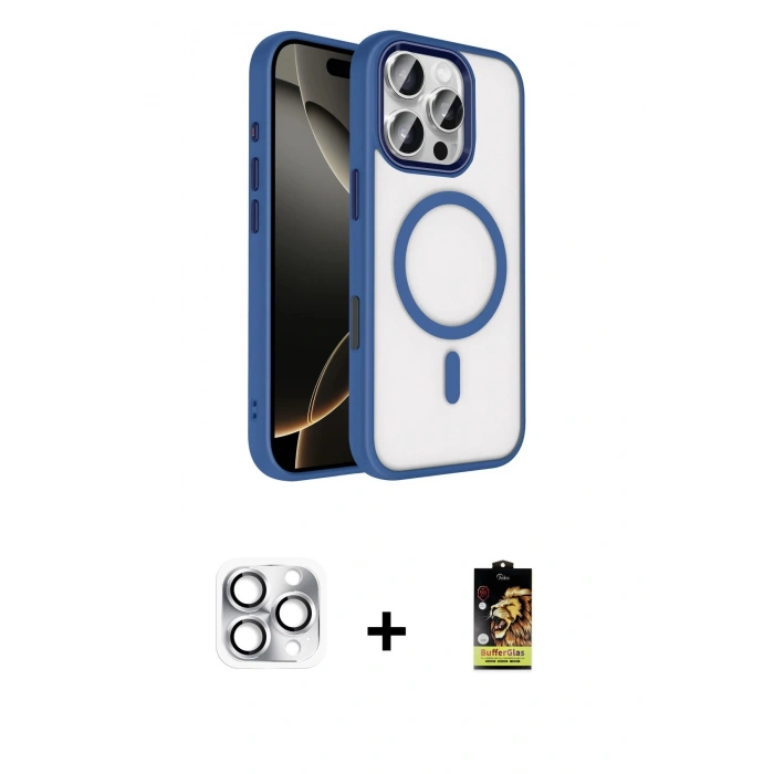 MARSİLYAN™- iPhone 16 Pro Max Kılıf Kıvılcım Prime - Siyah Buffer Cam Ekran Koruyucu + Pers Alüminyum Kamera Lens - GS