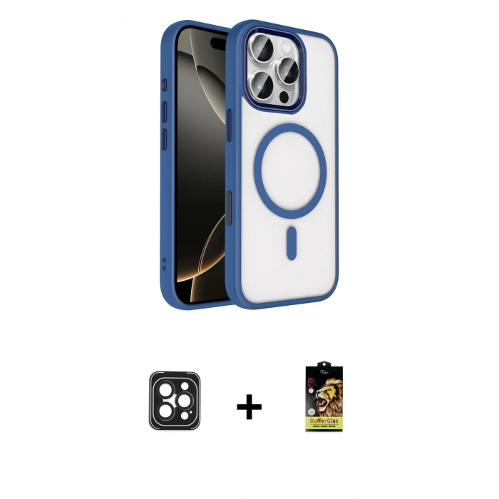 MARSİLYAN™- iPhone 16 Pro Max Kılıf Kıvılcım Prime - Siyah Buffer Cam Ekran Koruyucu + PVD Metal Kamera Lens - SH